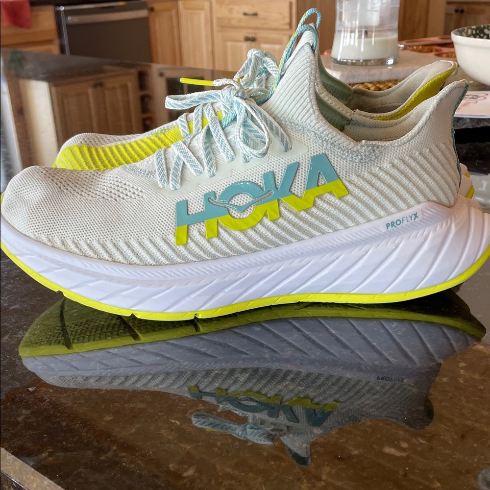 Hoka White and Lime Athletic Sneakers